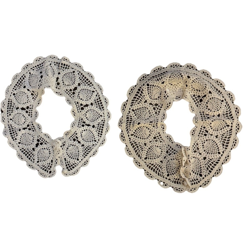 Crochet Collars (2) With Crochet Buttons Vintage